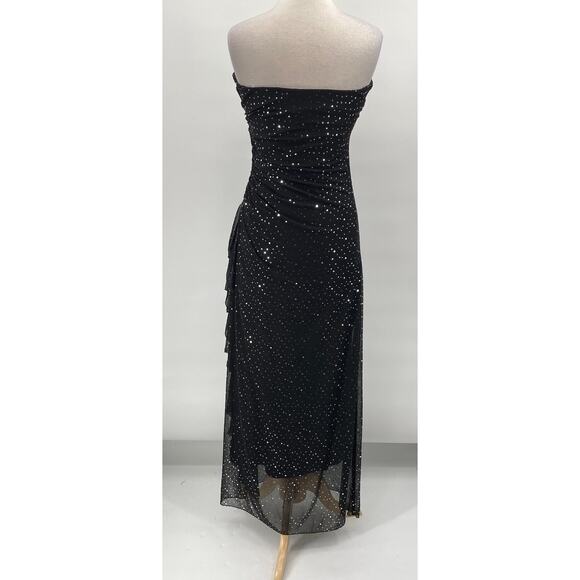 Vintage 90s Y2k City Triangles Strapless Gown Sequined Gathered Black Silver 6/8 - Picture 6 of 9